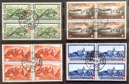 1944 - Pro Patria Viererblöcke mit Zentrumstempel