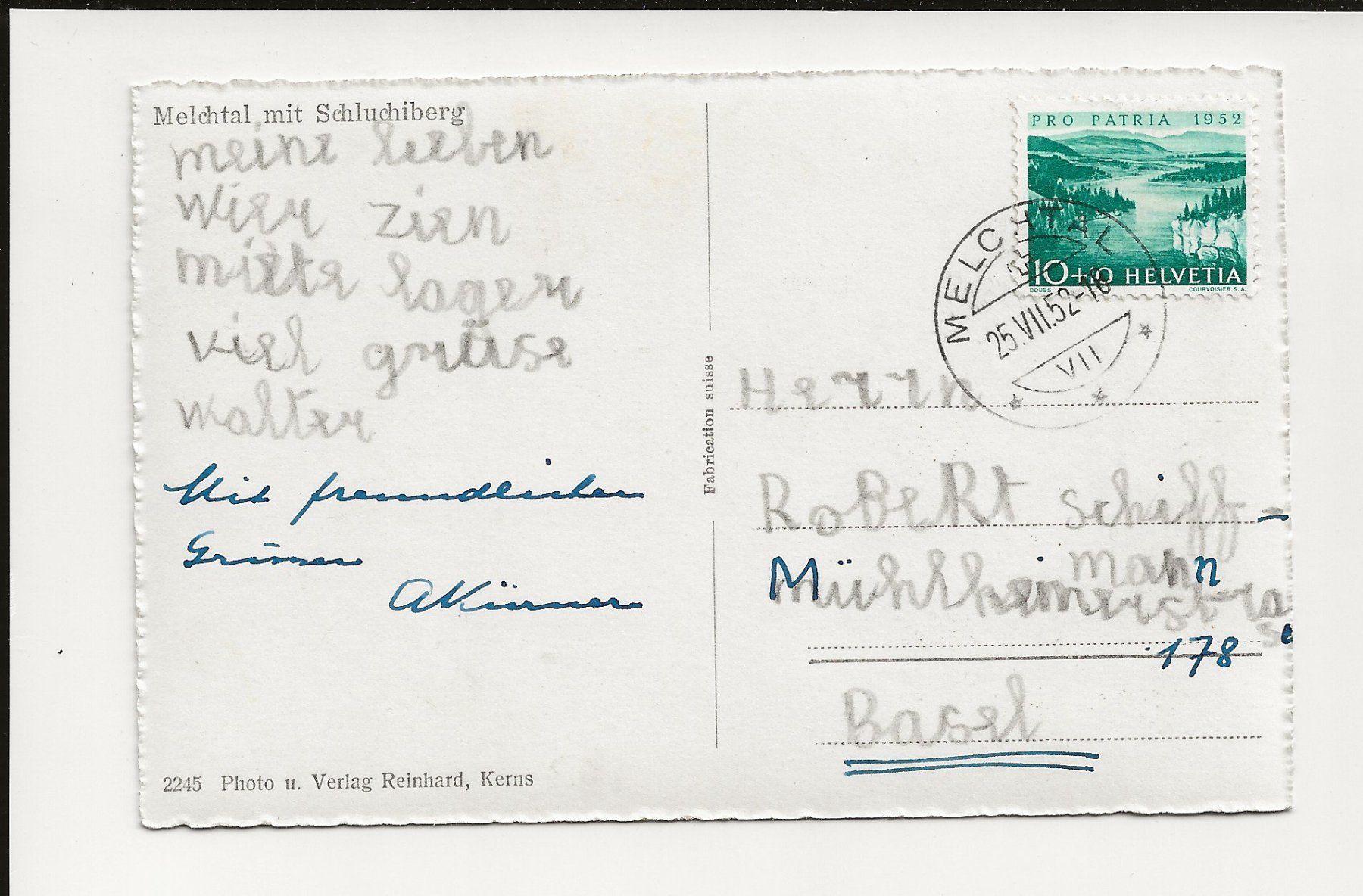 Ansichtskarten: AK 1952 Melchtal mit Schluchberg – Gebraucht aus Greifensee von 315WDO 1