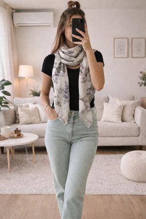 Blumenschal Grau-Grün 205 cm