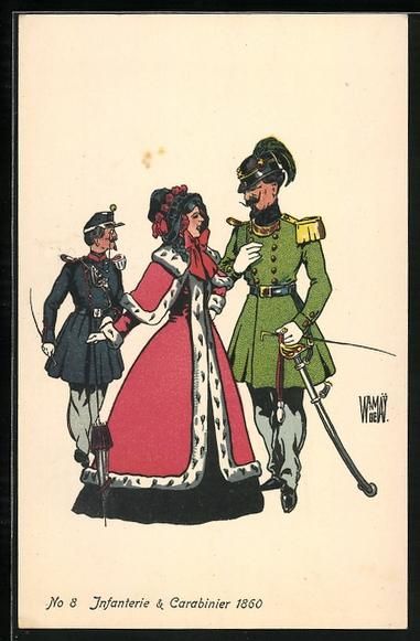 Photos, Lettres & Cartes p.: sign. De Warnay: Infanterie, Carabinier  – D'occasion à Berlin par bartko-reher
