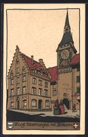 Steindruck-AK Zug, Stadtkanzlei mit Zeit