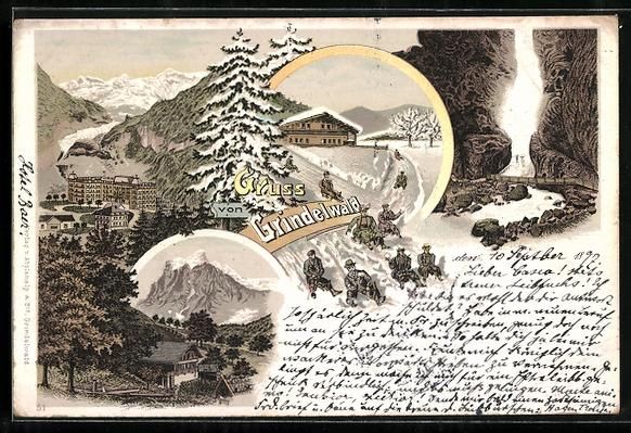 Ansichtskarten: Litho Grindelwald, Ortspartie mit Bewohn – Gebraucht aus Berlin von bartko-reher