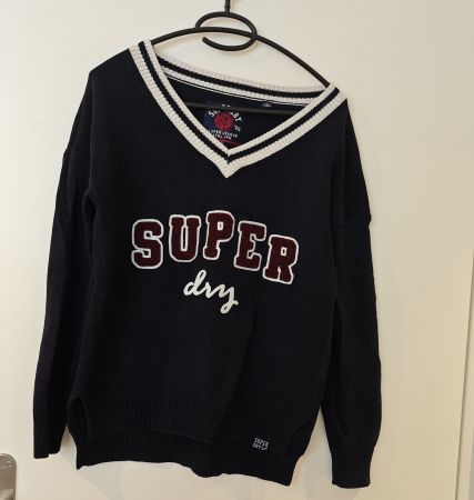 Superdry Damenpullover Gr. S, Navy, V-Neck, Vintage Style