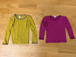 2 Engel Woll-Seide Shirts Gr. 116 gelb & pink gestreift