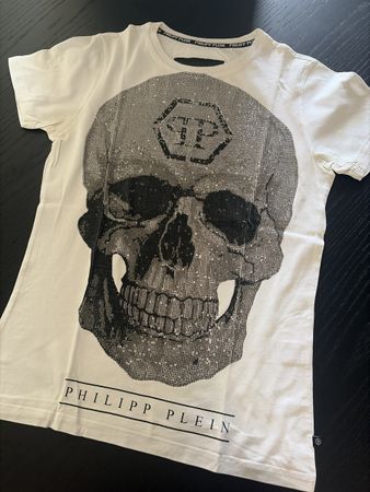 Philipp Plein T-Shirt Totenkopf Pailletten Weiss Grösse S
