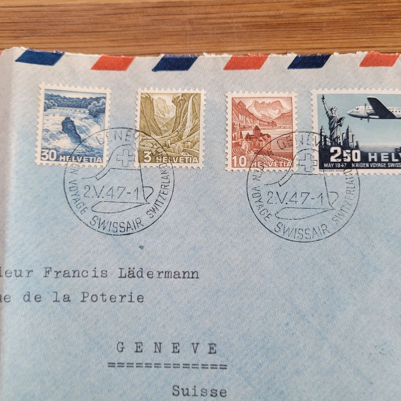 Tutti i francobolli: Luftpost Swissair Genève 1947 – Usato da Biel/Bienne venduto da Destockweb 1