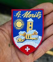 VINTAGE Badge ST. MORITZ nos ST. GALLER STICKEREI dorf