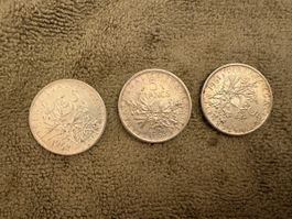 3x Frankreich 5 Franc Münzen 1961, 1962, 1963 gute Erhaltung