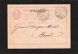 Balkenstempel St.Gallen mit kleinem T !!auf 5Rp Karte 1873