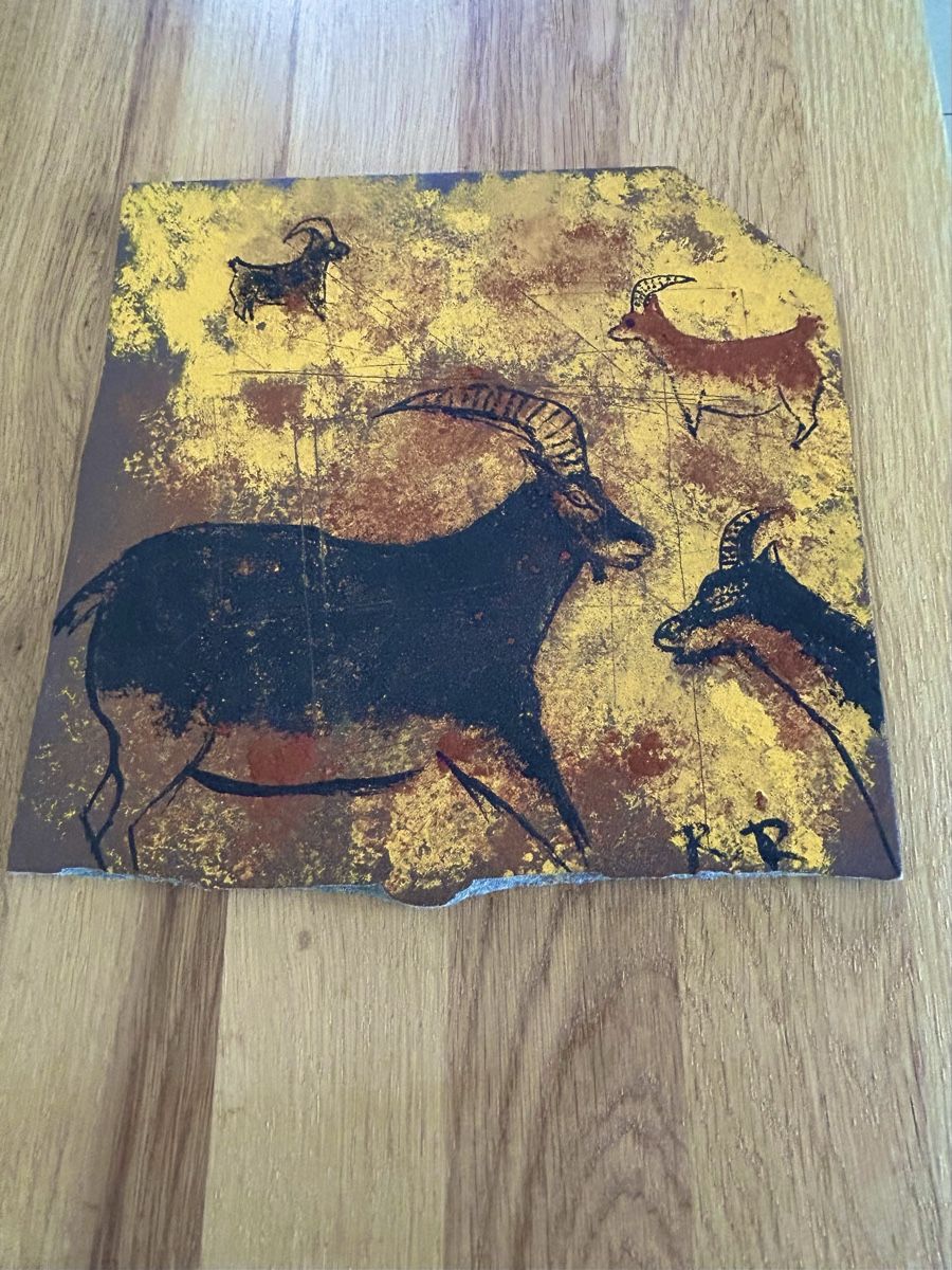 Dipinti: Handbemalte Schieferplatte Steinbock, signiert – Usato da Wettingen venduto da Mmccl 4