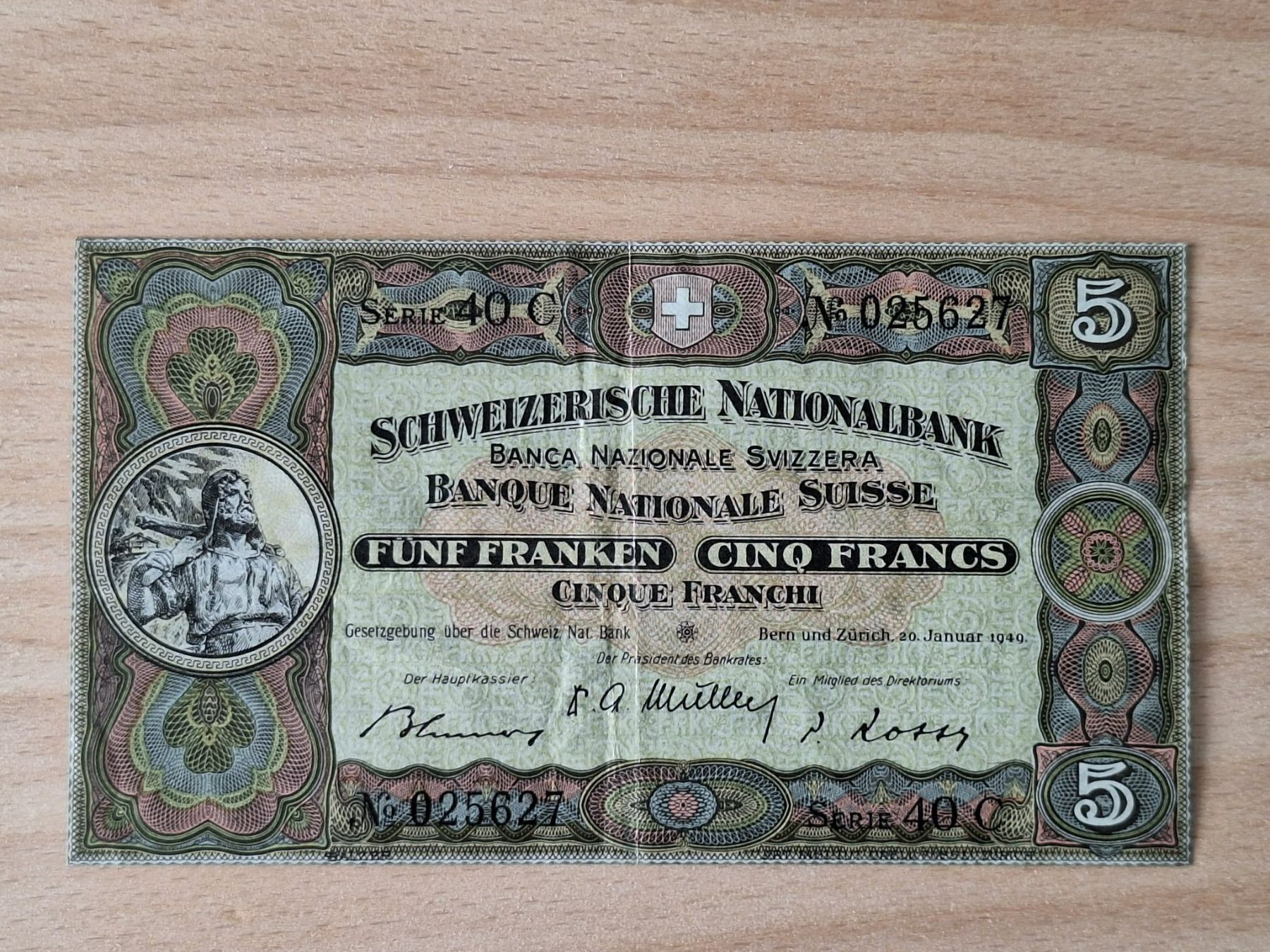 Banconote: Schweizer Banknote, 5 Franken, JG 1949 – Usato da Lohn-Ammannsegg venduto da Beo71