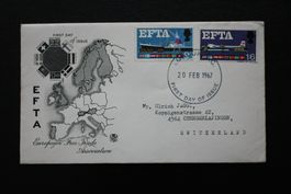 EFTA Ersttagsschreiben 20. Feb. 1967 mit zwei Marken