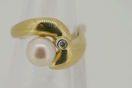 Schöner Brillant Perle Ring  14 kt. Ringgr. 55