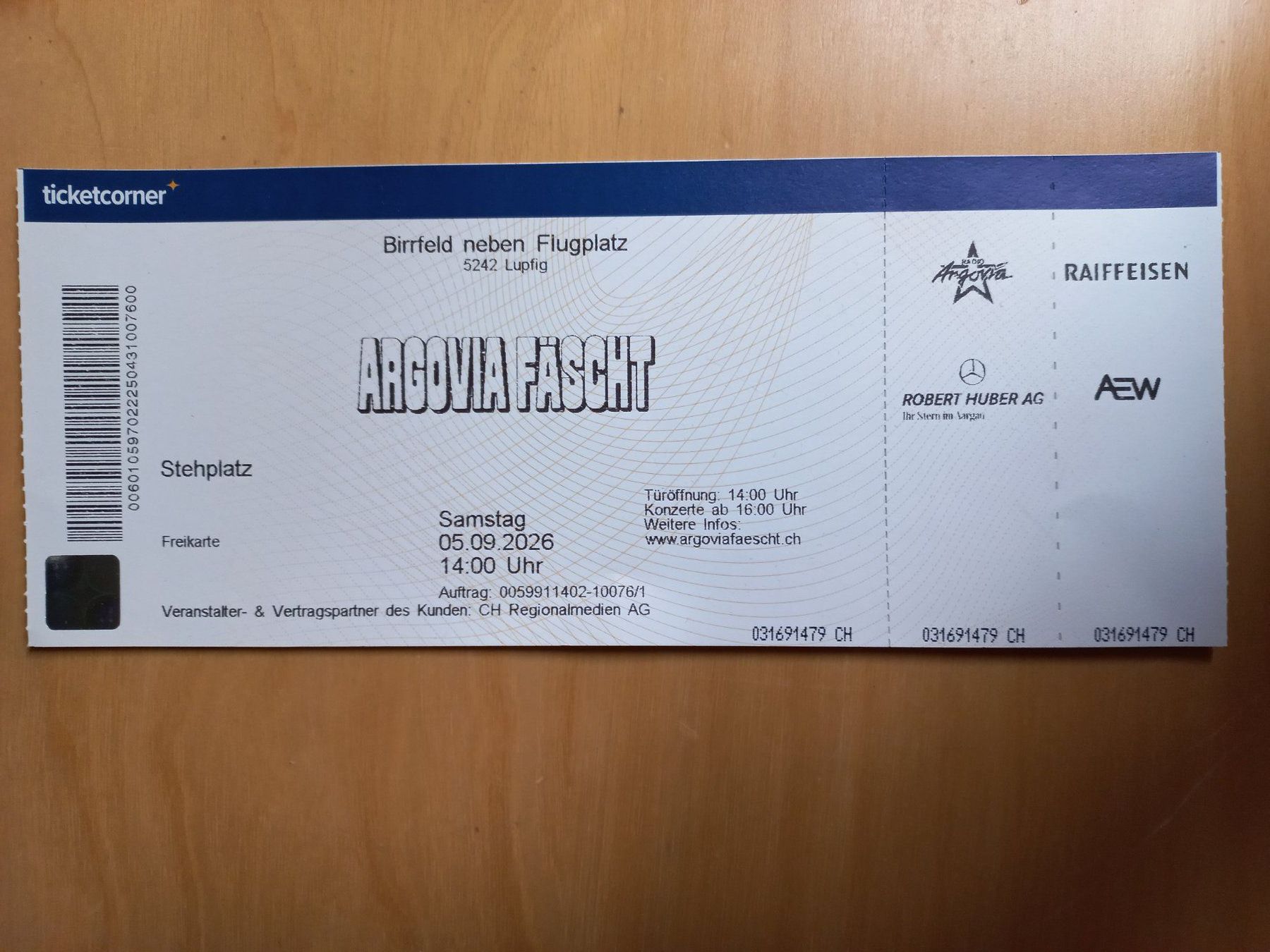 Billets: Ticket Argovia Fäscht – Neuf (Voir description) à Seon par Blueberry9