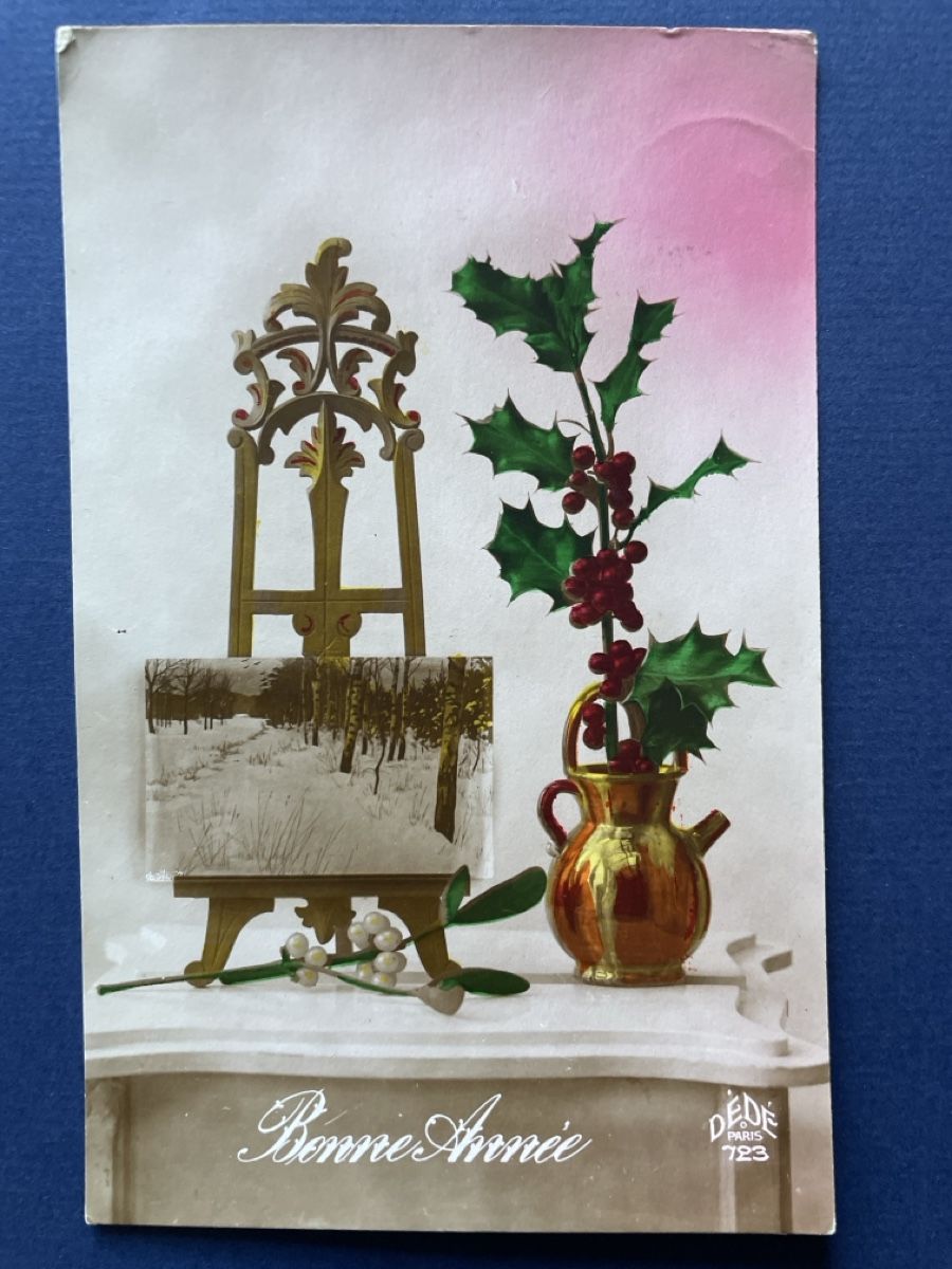 Cartoline postali: Alte Weihnachtskarte "Bonne Année" - 1923 – Usato da Neuhausen am Rheinfall venduto da Arielle55