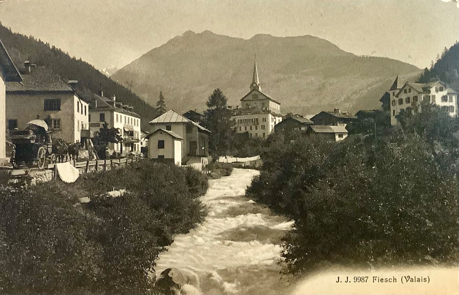 Cartes postales: FIESCH - Kutsche & Kirche - Rhonetal – D'occasion à Root par ENGLAND-TREASURES 1