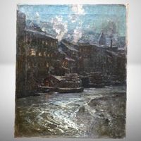 Antik Ölbild 🎨Keltz & Meiners Berlin 🌃 Nacht Hafen Gemälde