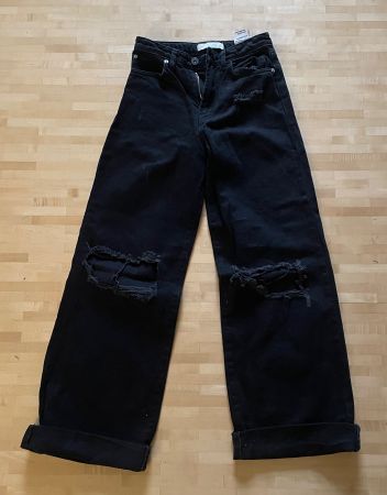Schwarze Wide Leg Jeans 2Y mit Rissen, Grösse 34 - Neu!