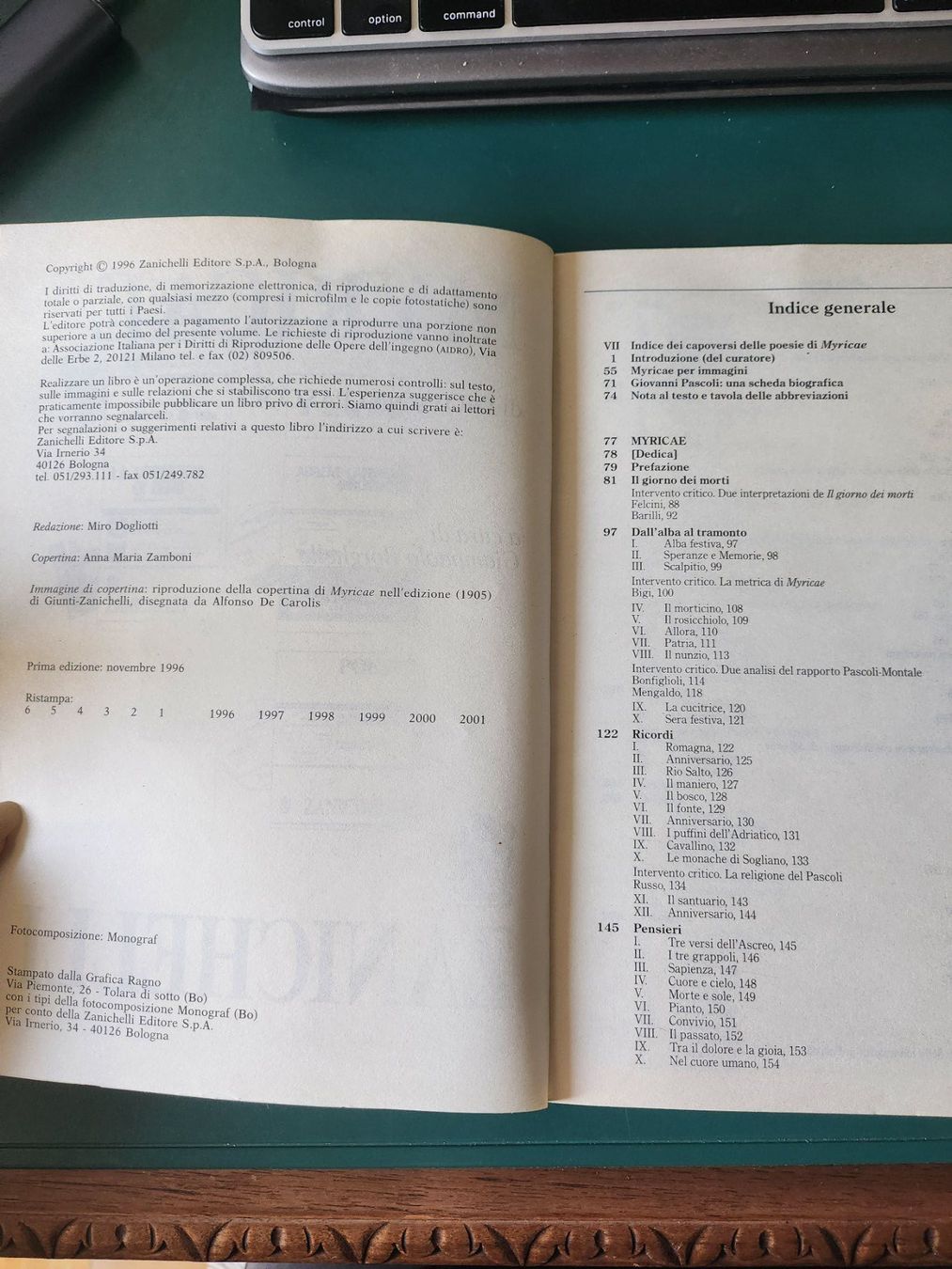 Libri: MYRICAE, G.Pascoli, ed Zanichelli, 2001 – Nuovo (secondo la descrizione) da Dübendorf venduto da elisa.desio 1