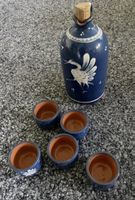 Flasche mit4 Schnapsgläsern blau mit Kranichmotiv