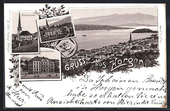 Cartoline postali: Litho Horgen, Secundarschule, Protest. u – Usato da Berlin venduto da bartko-reher