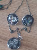 Schmuckset Kette mit Anhänger & Ohrstecker Feder Optik Neu
