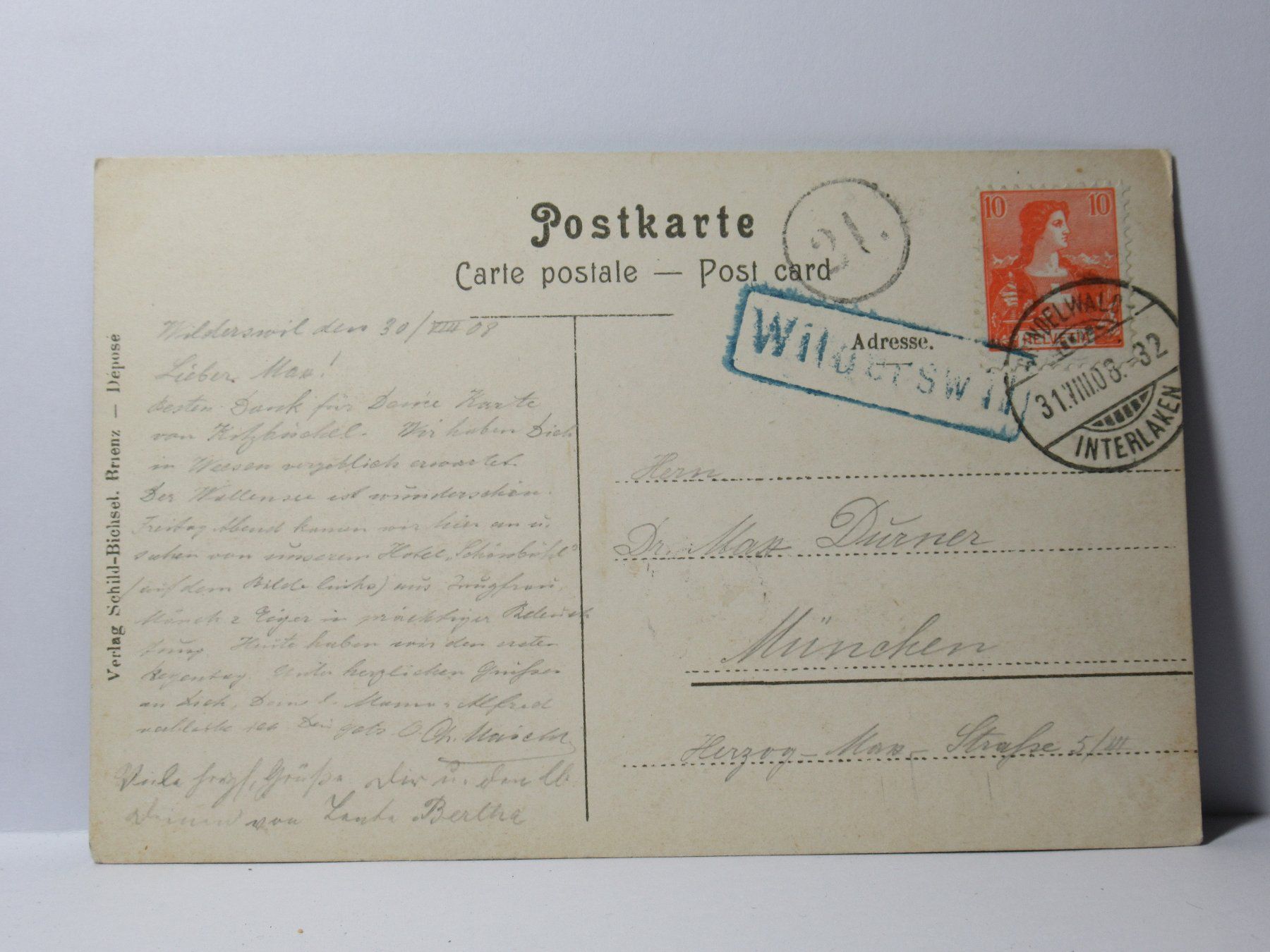 Ansichtskarten: Wilderswil 1908 – Gebraucht aus Grenchen von Bluemchen1900 1