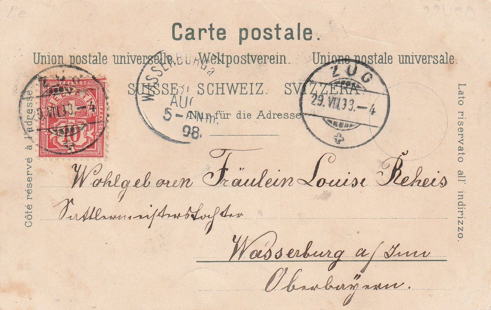 Cartoline postali: Gruss aus Zug - Litho - 1898 – Usato da uttwil venduto da Koehlerfred 1
