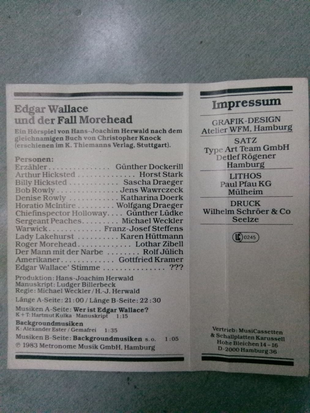 Musicassette: Edgar Wallace & der Fall Morehead - Sieben suchen in Soho – Usato da St.Galllen venduto da elkaphone 4