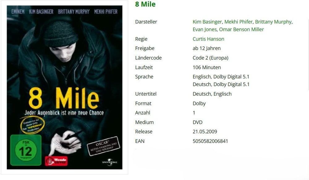 Tutti i DVDs: 8 Mile - Eminem – Usato da Dietikon venduto da Ruempfli 1