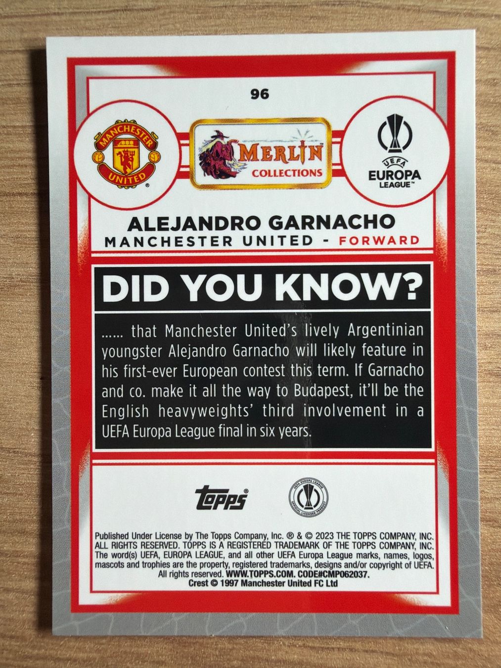 Topps Carte collezionabili: Soccer Alejandro Garnacho RC Merlin 2023 – Usato da Netstal venduto da Clutch79Cardz 1