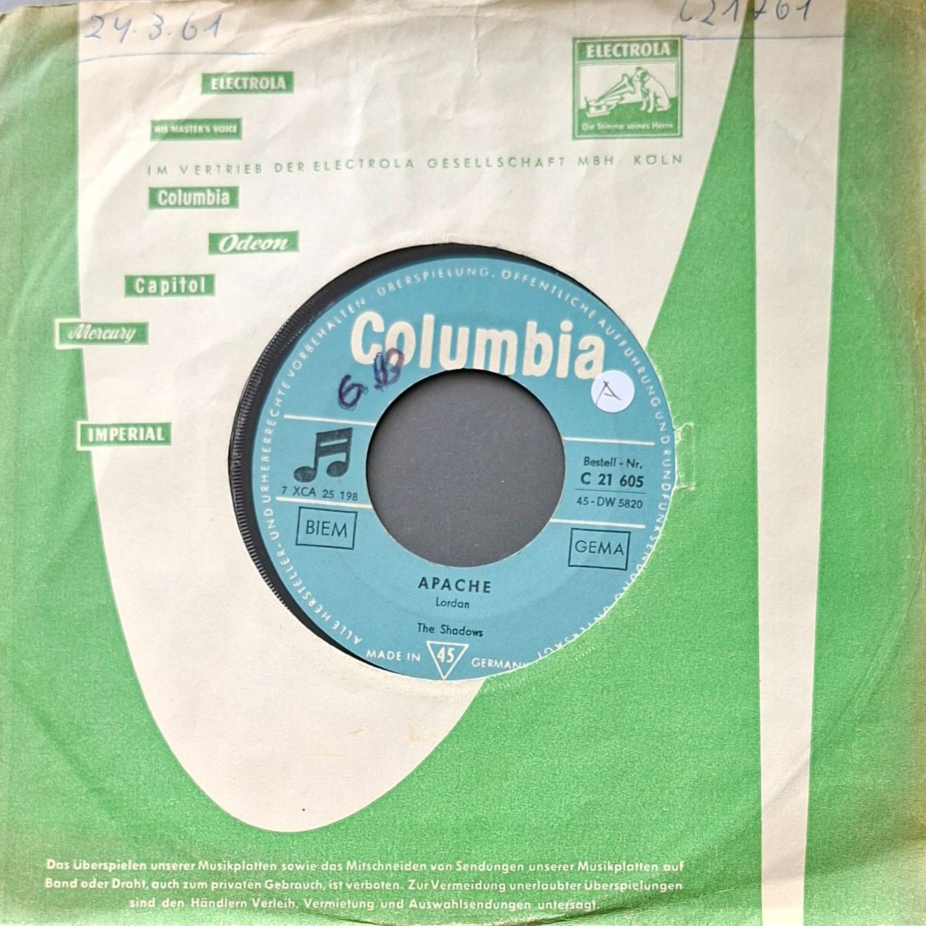 Vinyles: Vinyl-Single The Shadows - Apache – D'occasion à Langenthal par Modo39