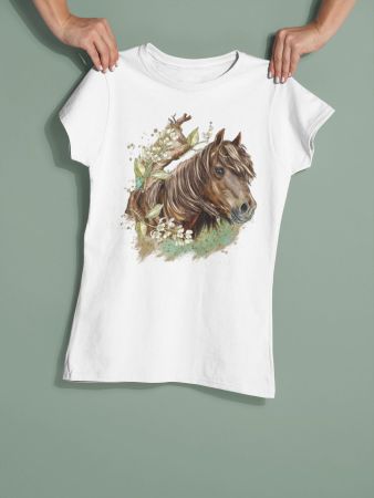 Damen L Pferd T-shirt aus Baumwolle NEU