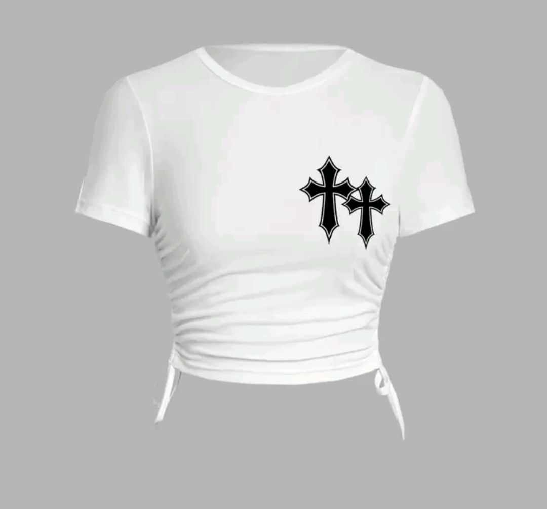 T-shirt: T-shirt blanc à croix, taille L – Nuovo (secondo la descrizione) da Lausanne venduto da Cassandra11