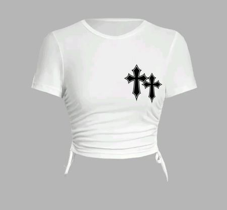 T-shirt blanc à croix, taille L