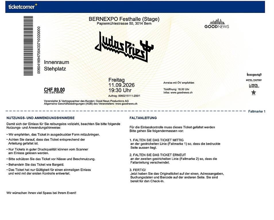 Tickets: 2 Tickets Judas Priest – Neu und originalverpackt aus Dintikon von Arktis00 1