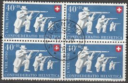 PP 1950, 40 Rp Schiessen, im zentral gestemp. Viererblock