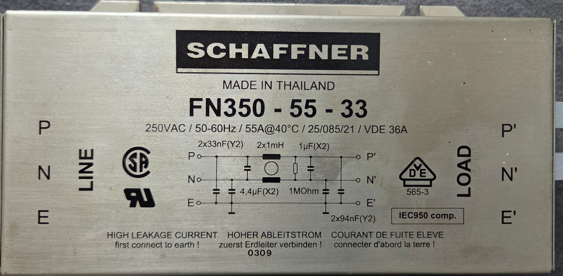 Schaffner Altro Materiale elettrico: Schaffner FN350-55-33 Netzfilter – Usato da Morgarten venduto da Buemi0