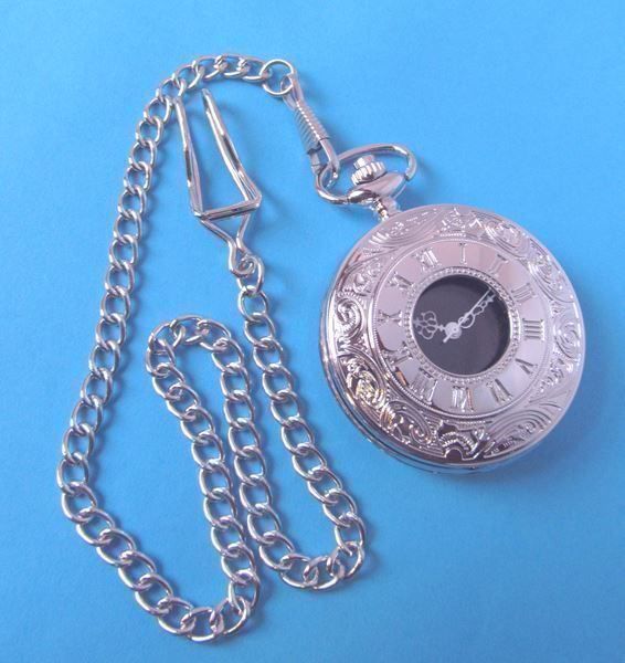 Orologi: Taschenuhr silberig mit Spring-Deckel und Kette – Nuovo e nell'imballaggio originale da St. Margarethen TG venduto da ursk10 3