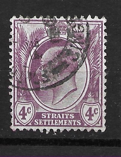 Tutti i francobolli: Straits Settlements 1913: König Edward 4 Cents dunkellila – Usato da Zürich venduto da Rainstamps