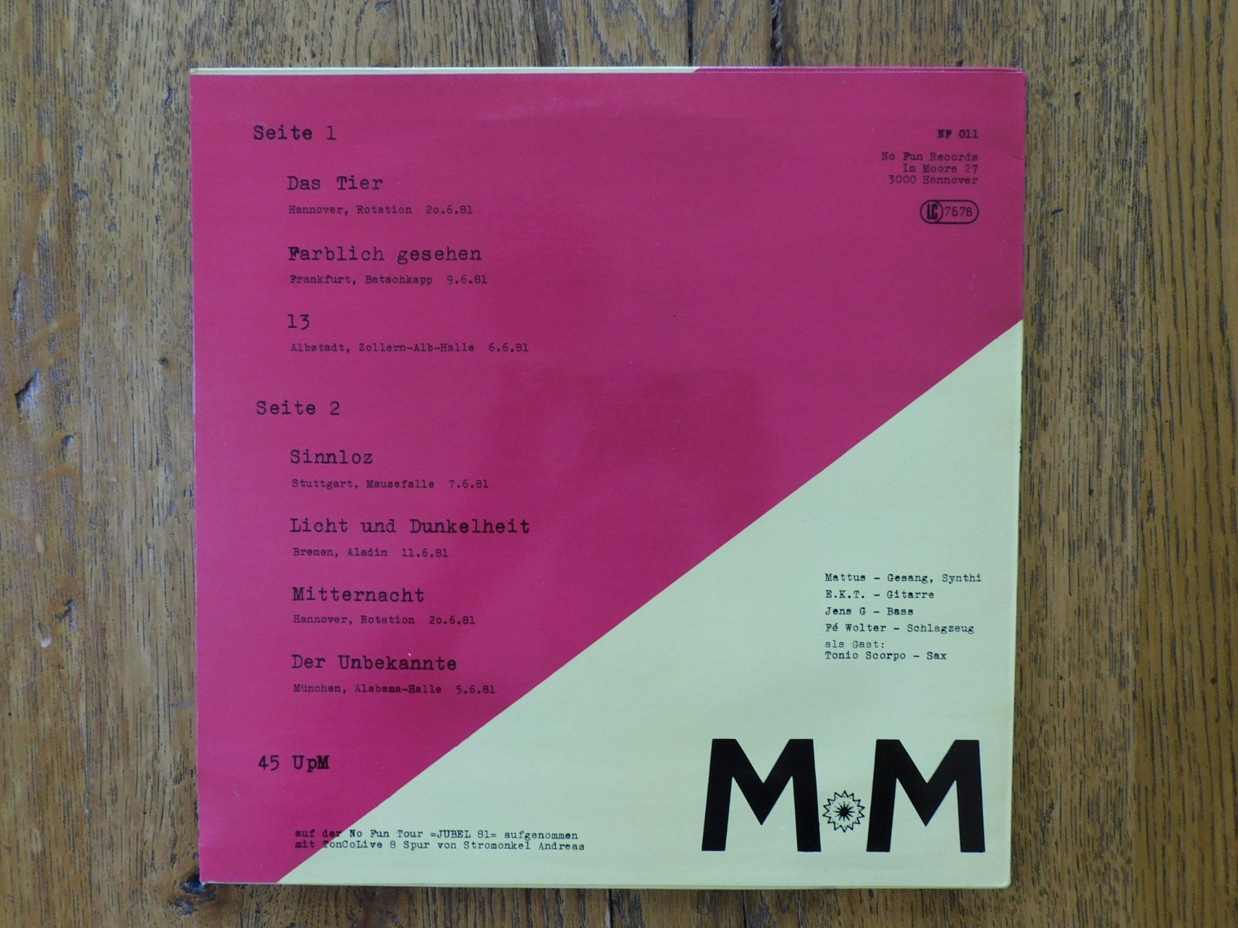 Dischi in vinile: Der Moderne Man - Verstimmt Live – Usato da Emmenbrücke venduto da Dickens 1