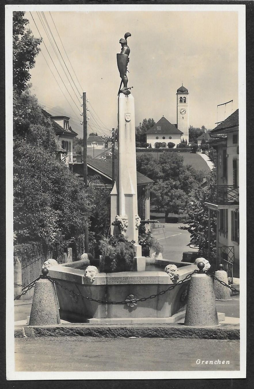 Cartoline postali: Grenchen Teilansicht mit Brunnen – Usato da Olten venduto da clotaldi