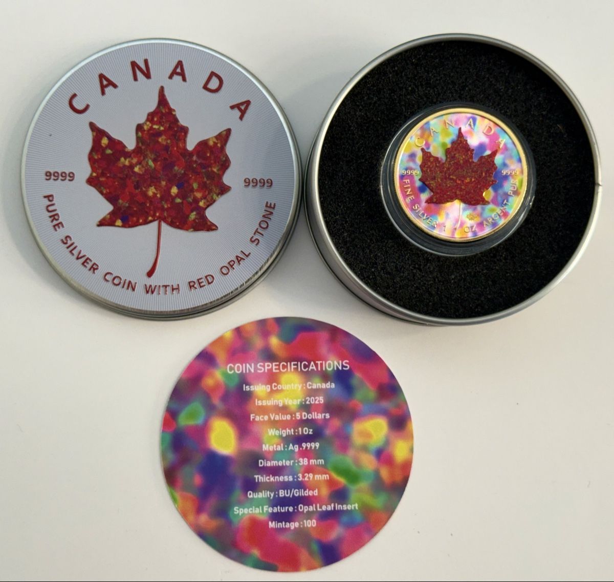 Tutti le monete: 1 oz Canada Maple Leaf Red Opal – Regenbogen – Nuovo (secondo la descrizione) da Zürich venduto da Circle-9-Coins