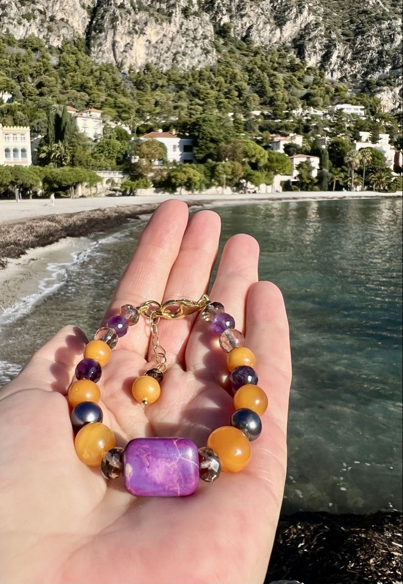 Armbänder & -reifen: Amber & Gemstone Bracelet - Gold Plated Silver – Neu und originalverpackt aus Rüschlikon von ThereseJewelryDesign 4