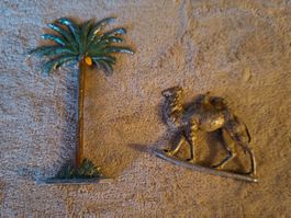 Antike Palme und antikes Kamel aus Zinn, für Krippen usw.
