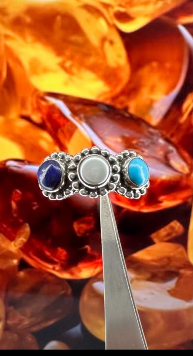 Anelli: Silberring Gr.57 Türkis, Lapislazuli, Perlmutt – Nuovo (secondo la descrizione) da Untersiggenthal venduto da Jaymoni