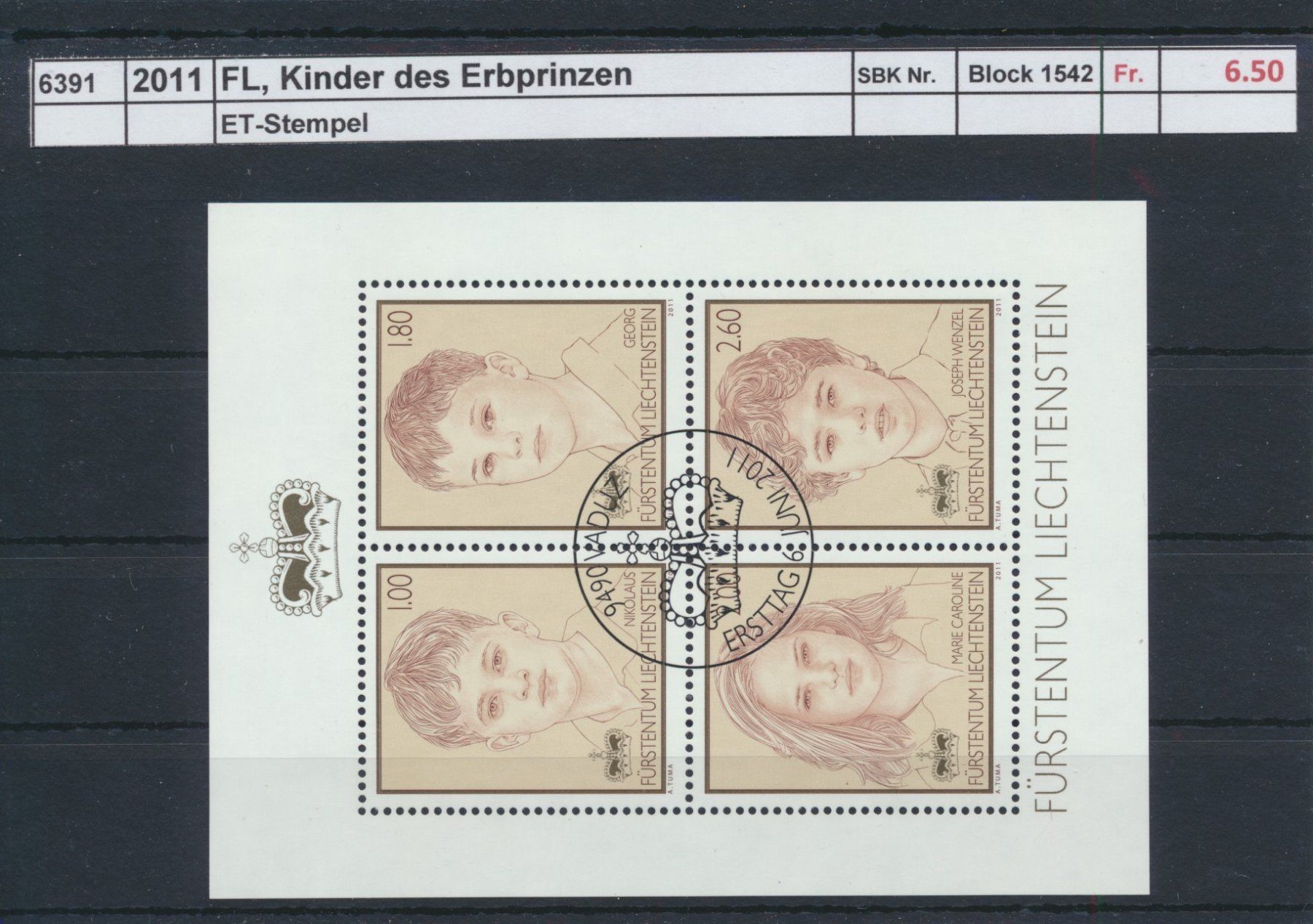 Tous les timbres: 2011 FL, "Kinder des Erbprinzen" - Block, ET - Stempel – D'occasion à Winterthur par Zupogeru