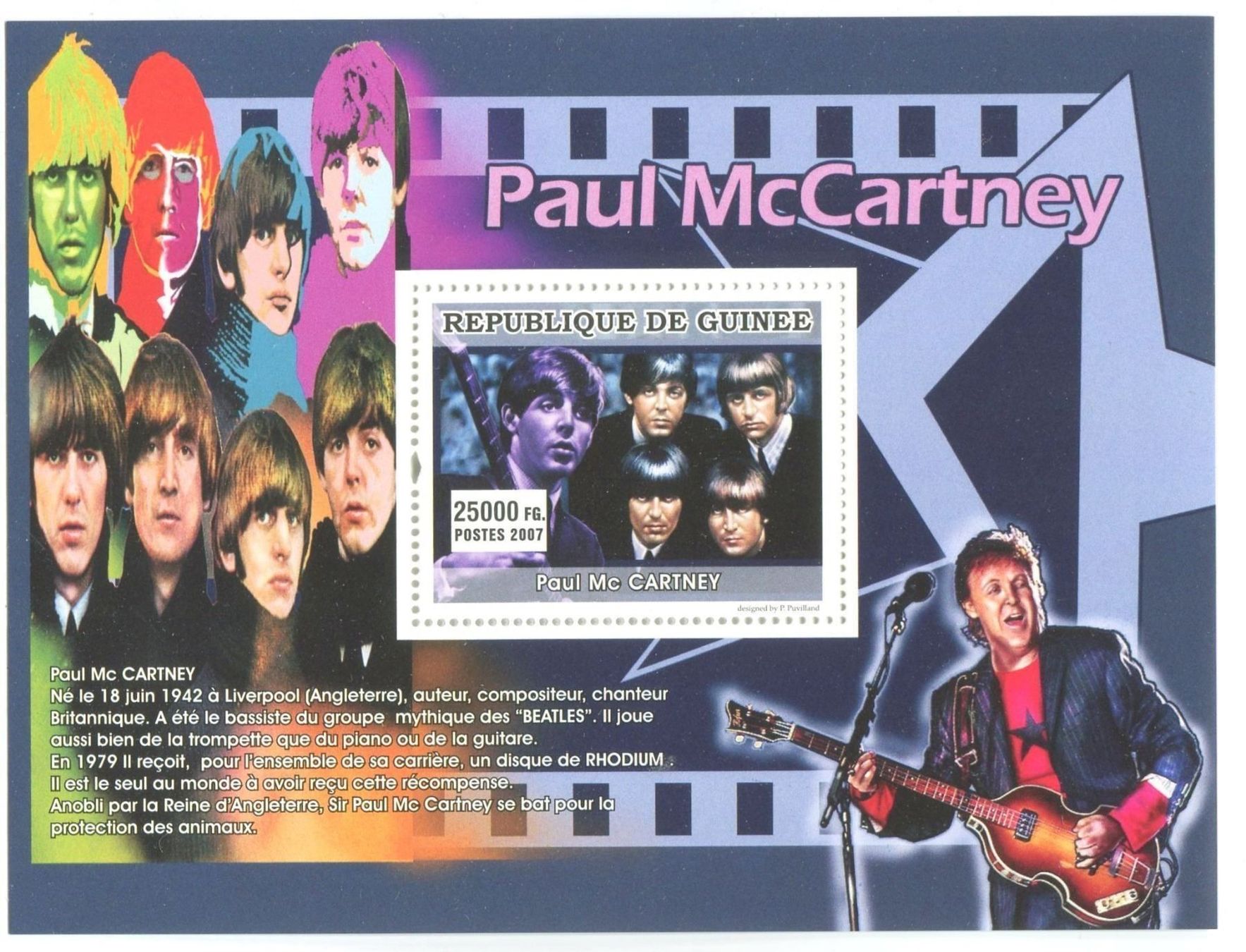 Tous les timbres: Block "The Beatles. Paul McCartney". Guinea. – Neuf avec emballage d'origine à Basel par Butsch5