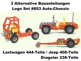 3 Bauanleitungen zu Lego Technic Auto #853 LKW/Jeep/Dragster