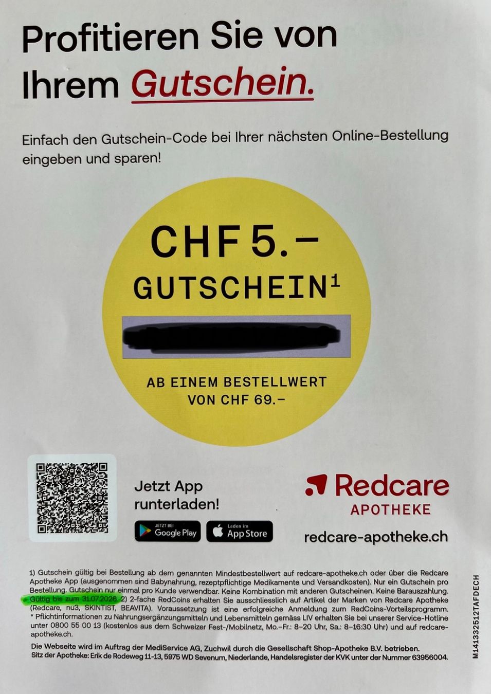 Buoni: Redcare APOTHEKE Rabattcode 5.- (bis 31.7.26) – Nuovo e nell'imballaggio originale da Glattpark(Opfikon) venduto da ste_n99y